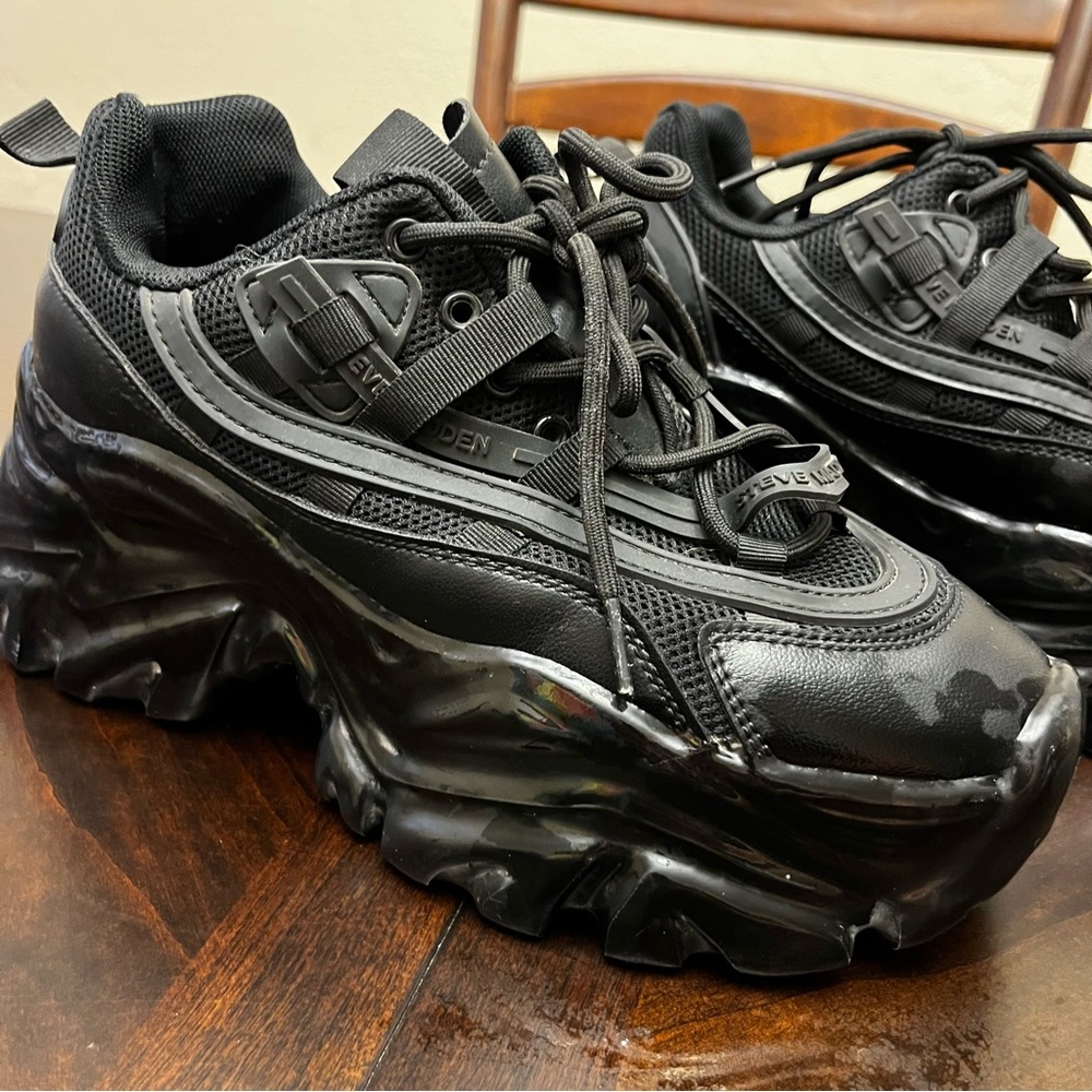 Black Steve Madden Eckler Platform Sneaker Tennis Shoes Size 9